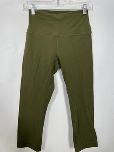 LULULEMON Olive Green Cropped Leggings Mesh Trim Women's Sz 6 - Picture 1 of 9