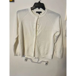 Ivory Cardigan Sweater Women petite Medium PM Pearl Button Cream Soft Knit - Picture 1 of 6