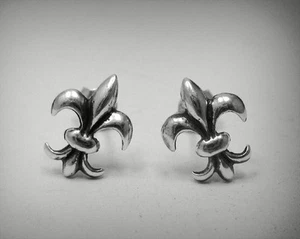 Sterling Silver Earrings Genuine New Solid 925 Handmade Fleur De Lis Empress - Picture 1 of 3