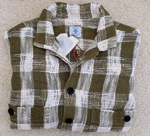 BRAND NEW- 18 East- Size M- Sam Shirt Jacket in Army/Ecru Handloom Cotton Plaid - Picture 1 of 8