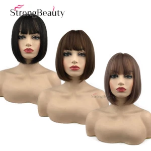 Synthetic Bob Hair with Bangs Short Black Brown Wig Women Fashion Cosplay Wigs - Picture 1 of 13