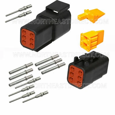 6 PIN BLACK DEUTSCH DTM DTM04-6P DTM06-6S WATERPROOF CONNECTOR - SOLID CONTACTS
