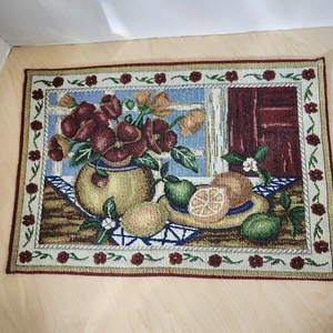 Fruit & Floral Still Life Tapestry Placemats 5 Dining Decor Lemon Lime Flowers - Picture 1 of 3