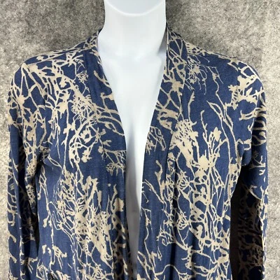 Suéter Chalet Mujer Mediano Azul Gris Abstracto Arte para Usar Cárdigan Abierto Ligero Foto 1 de 4