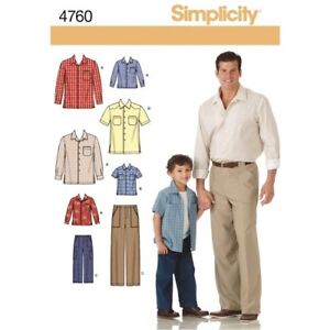 Simplicity 4760 Mens Boys S-XL Button Up Shirt Pants Slacks Pockets Yoke Pattern