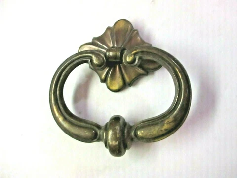 KBC Knocker Style 1940 Drop Bail Pull Handle & Backplate Dark Aged Brass Vtg MCM Cover
