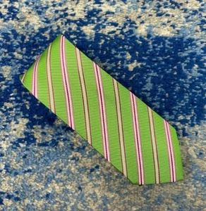 Corbata de seda Boss Hugo Boss verde rosa plateado blanco sesgo rayas Italia - Imagen 1 de 7