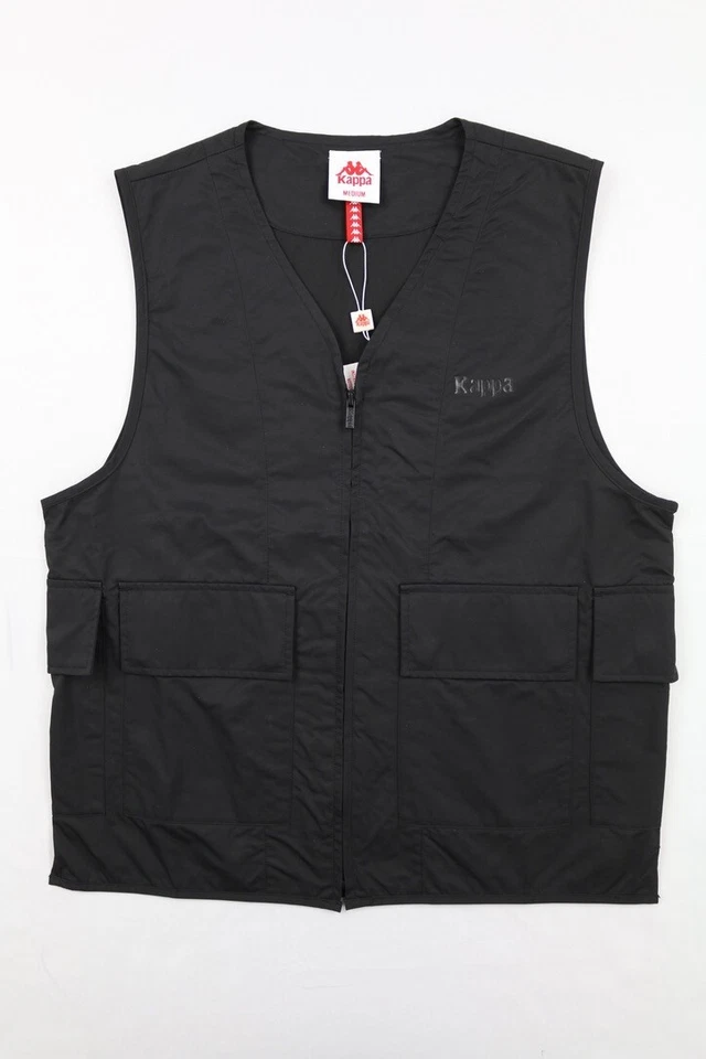 Kappa Hombres Auténtico Dunn Chaleco Negro M Cremallera Completa Múltiples Bolsillos Cierre a Presión Foto 1 de 4