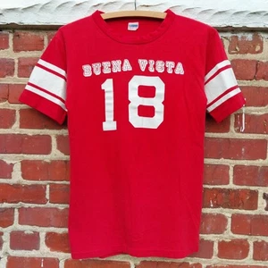 True Vintage 70s Champion Buena Vista Soccer T-shirt Jersey Blue Bar Tag Red #18 - Picture 1 of 14