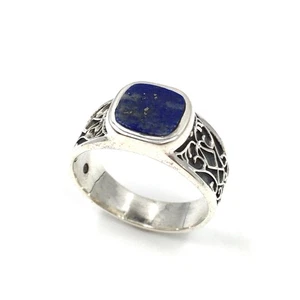 925 Silber Siegelring blauer Lapislazuli Herren Schmuck Band Ring 18.4mm / 58 - Picture 1 of 14