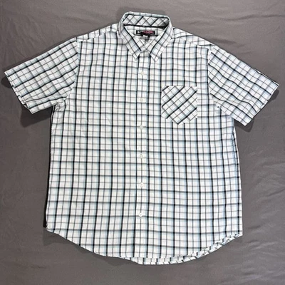 Tony Hawk Button Down Shirt Men’s Size L White & Blue Plaid - Short Sleeve - Image 1 of 4
