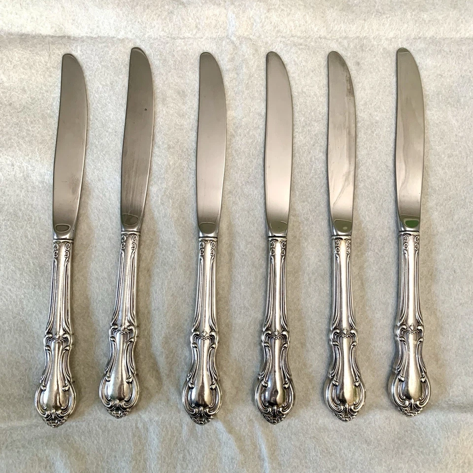 6 cuchillos de cena de plata esterlina huecos franceses Juana de Arco de 9 1/2 pulgadas Foto 1 de 4