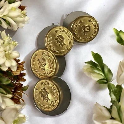 Vintage Waterbury Brass Police 'P' Uniform Buttons 1 1/8" - Set of 4 - 1950s NOS - Image 1 of 4