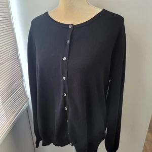 Cárdigan Amo Rosa NY Clásico Negro Tejido Rayón Tono Dorado Botones Talla Grande 2X - Imagen 1 de 9