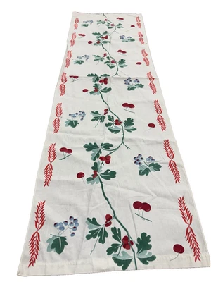 Corredor de mesa vintage MCM 1960 era hojas florales estampado bayas vacaciones 17" x 66" Foto 1 de 4