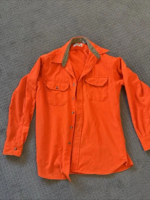 Vtg Cabela's Blaze Orange Hunting Jacket Long Sleeve Button Up L 70’s or 80’s - Image 1 of 4