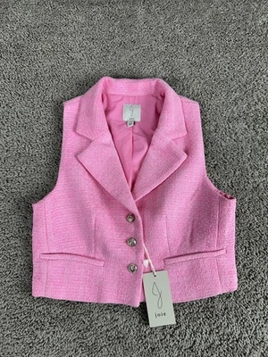 Chaleco Joie Mujer Talla 8 Rosa Texturizado Tweed Abotonado Blazer Recortado Nuevo Con Etiquetas Foto 1 de 4