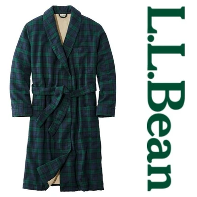 L.L. Bata de franela a cuadros escocesa Bean para hombre forrada en sherpa reloj negro salón M Foto 1 de 4