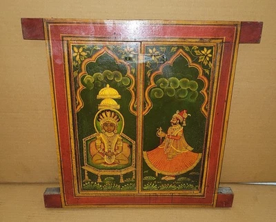 Decoração de parede vintage de madeira pintada à mão assunto jainista Parshwanath oração - Imagem 1 de 4