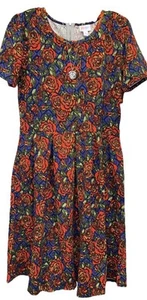 Neu mit Etikett LuLaRoe XL royalblau lila korallengelb grün Blumen Amelia Reißverschluss Kleid - Bild 1 von 10
