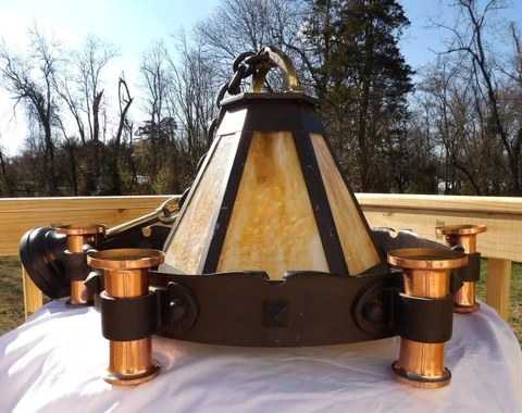 Vintage Antique Gothic Witch Hat Style Candelabra Stained Slag Glass Chandelier Cover