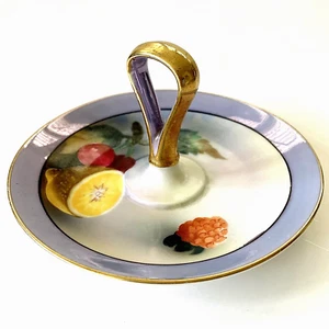 Noritake Blue Lusterware Bonbon Dish Fruit Motif Hand Painted Vintage Japan - Picture 1 of 10