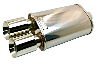 抛光旋转锁排气椭圆形消声器双壁双斜尖奥迪宝马 — 第 1/4 张图片