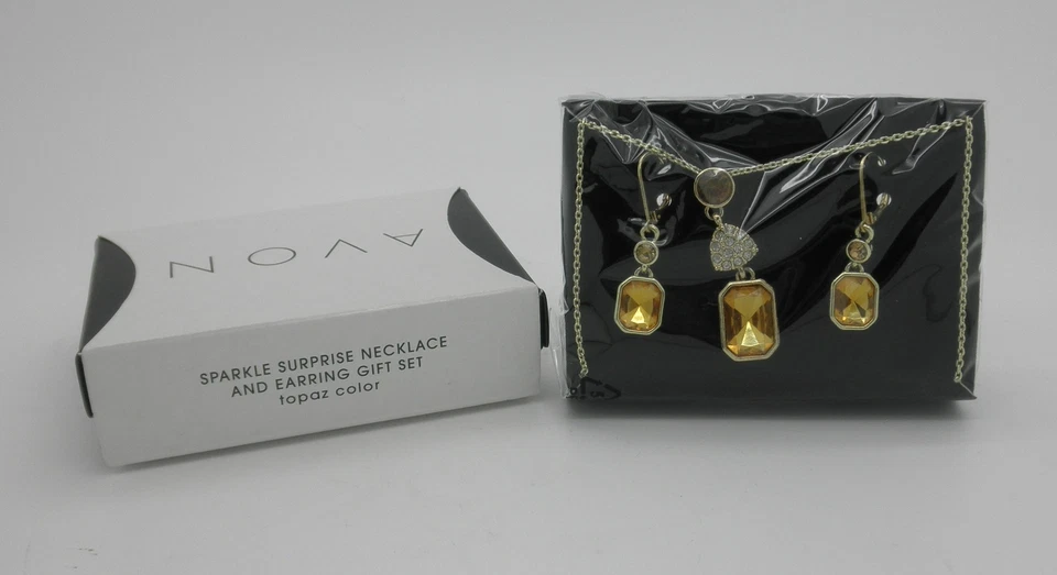 AVON Brillo Sorpresa Collar y Pendiente Set de Regalo COLOR TOPACIO Foto 1 de 1