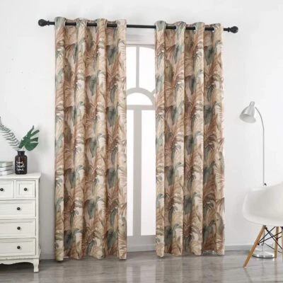 Hojas tropicales florales habitación oscurecimiento ojal superior granja cortinas opacas Foto 1 de 4