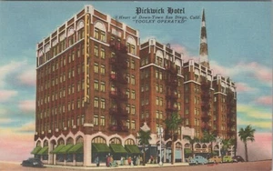 Pickwick Hotel San Diego California 1940s Autos Linen postcard KQ7 - Picture 1 of 2