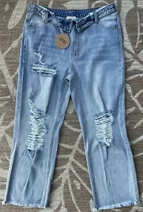 Neu mit Etikett Bibi Jeans Größe Large 9/11 The Layla Denim Used-Waschung umgeschlagene Taille NEU - Bild 1 von 8