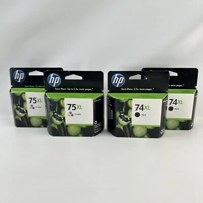 ПОДЛИННЫЙ новый HP 2 x 74XL + 2 X 75XL CB336WN/CB338WN черный цвет чернильный картридж = 4 - Изображение 1 из 4