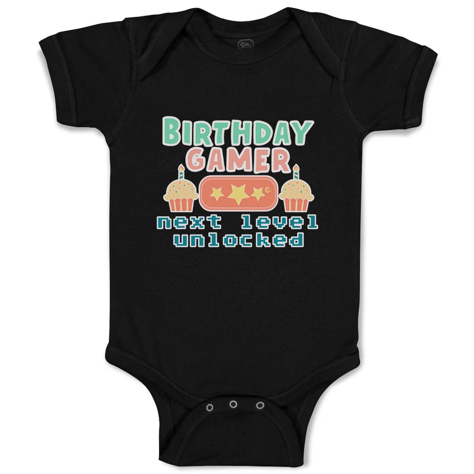 Body Bebé Cumpleaños Jugador Siguiente Nivel Desbloqueado Algodón Niño y Niña Bebé Ropa Foto 1 de 1