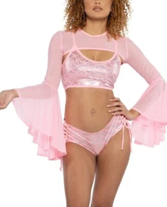 NEW J VALENTINE - Wanderlust Pink Mesh Bell Sleeve Shrug - Picture 1 of 1