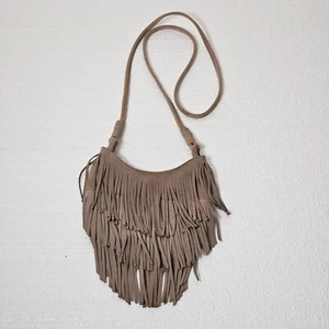 Vintage Y2K American Eagle Outfitters Tassel Suede Boho Mini Crossbody Bag Brown - Picture 1 of 9