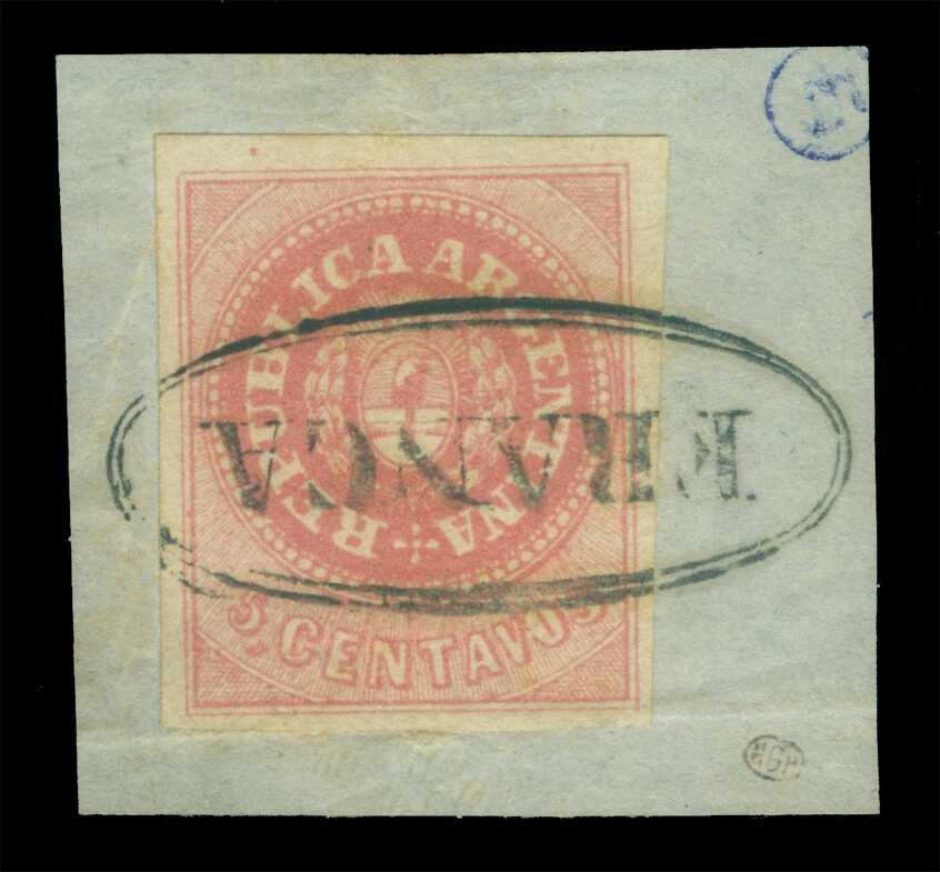 ARGENTINA 1863 Escuditos 5c rose Sc # 7C used VF "FRANCA" (San Luis) on piece - Image 1 of 2