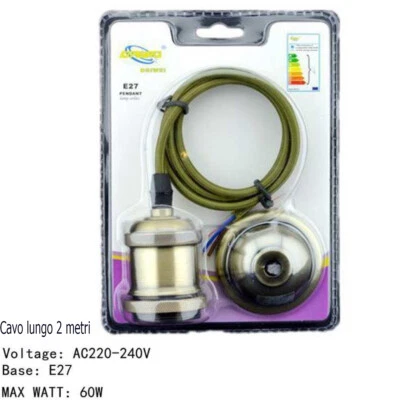 PORTALAMPADA LAMPADARIO SOSPENSIONE SOFFITTO PENDENTE E27 VINTAGE 2 METRI VERDE - Immagine 1 di 3