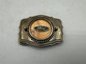 VINTAGE FORD SILVER MEN'S BELT BUCKLE WESTERN STYLE WITH ACRYLIC CENTER & LOGO - Picture 1 of 6