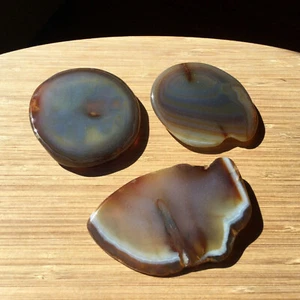 3 Agate Geode Rock Slices Polished Stones Natural Banded Brown Crystals 1.25 Lbs - Picture 1 of 7