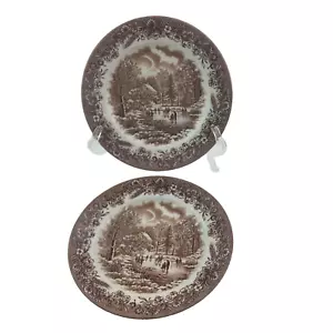 Lot of 2 CHURCHILL England CURRIER & IVES Brown Salad Lunch Plates Harvest 8'' - Picture 1 of 5
