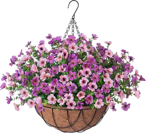 Artificial Silk Flowers Hanging Basket for Outdoor Indoor, Daisy with Eucalyptus - Picture 1 of 12