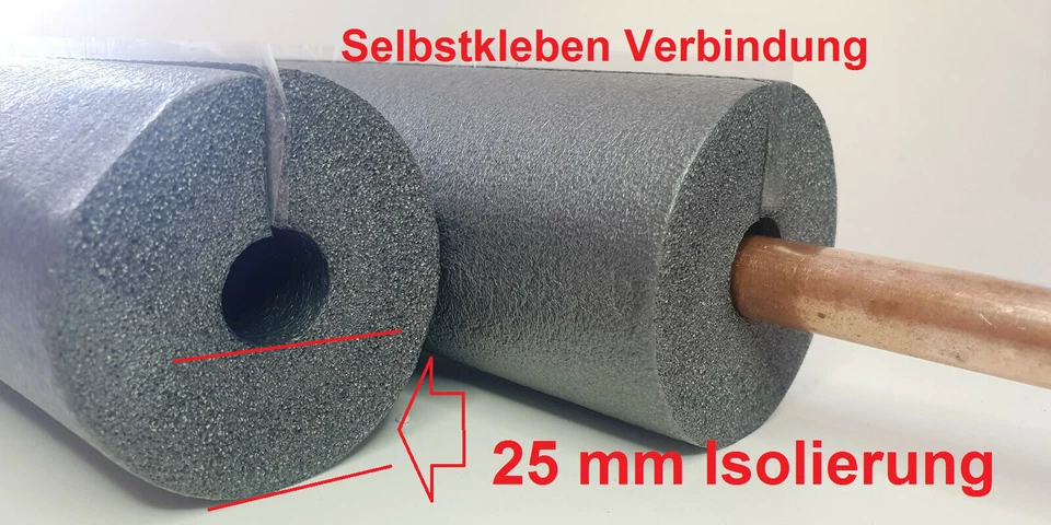 Rohrisolierung PE 1m mit 15 18 22 28mm Durchmesser 25mm Isolierung selbstklebend - Bild 1 von 1