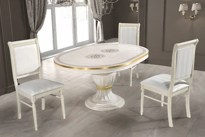 New Aurora Italian Beige /Gold  Oval Ext-Dining Set + 4 Chairs H2O Design (ILS) - Image 1 of 4