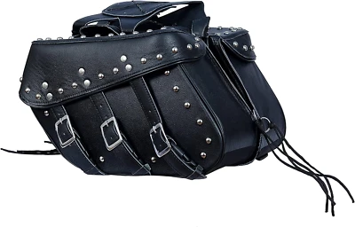 Genuine Leather Motorcycle Saddlebags Set Black Detachable & Quick Release Strap - Изображение 1 из 2