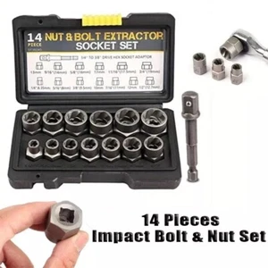 14PC Impact Bolt Extractor Set Nut Remover Stripped Extraction Socket Tools kit - Picture 1 of 12