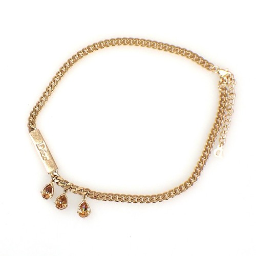 CHRISTIAN DIOR CD Logo Strass Ciondolo Collana Charm Oro 05YG840