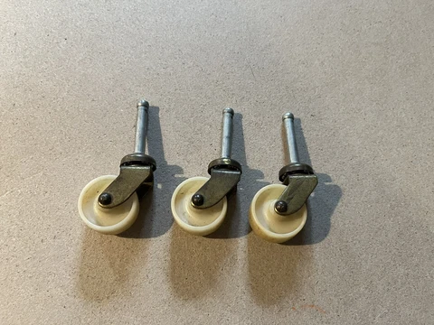 3 Vintage Metal & white Plastic Caster Wheels Bassick 1-1/4” Furniture Rollers Cover
