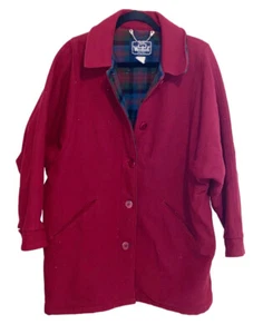 Woolrich Coat  Womens Large Red Wool Vintage USA Made Outdoor Preppy Plaid Lined - Picture 1 of 12