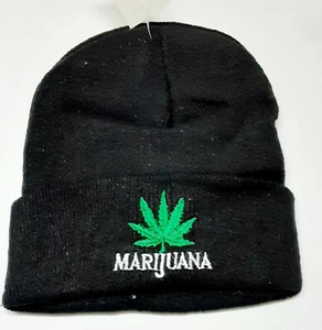 Hat Knit Beanie w/Marijuana and Pot Leaf Embroidered - Picture 1 of 2