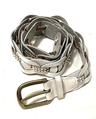 CINTURÓN MUJER ~ DISEÑO CUERDA TRENZADA BLANCA ~ CUERO SEGMENTADO VINTAGE ~ AÑOS 90 Foto 1 de 4